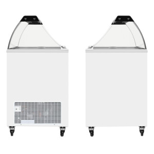 Zamrzivač Sanduk za Led s Zakrivljenim Staklom - 165 L TEFCOLD: Profesionalna Vitrina za Sladoled s Kliznim Staklenim Poklopcima