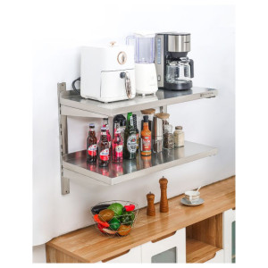 Zidna polica od nehrđajućeg čelika na nosačima 2 razine - L 800 x P 400 mm - Dynasteel