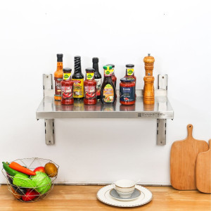 Zidna polica od nehrđajućeg čelika na nosačima - L 800 x P 300 mm - Dynasteel