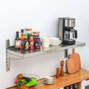 Zidna polica od nehrđajućeg čelika na nosačima - L 1000 x P 300 mm - Dynasteel