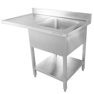 Sudoper s perilicom posuđa, stražnjom pločom i policom - 1200 x 700 - Ocjeđivač s lijeve strane - Dynasteel