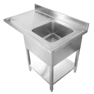 Sudoper s perilicom posuđa, stražnjom pločom i policom - 1200 x 700 - Ocjeđivač s lijeve strane - Dynasteel