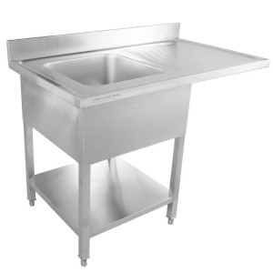 Plonge s Passage Lave-Vaisselle, Dosseret et Etagère - 1200 x 700 - Egouttoir à Droite - Dynasteel