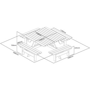 Table de Pique-nique en Bois Carrée Rowlinson 1980mm: Convivialité et Robustesse