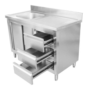 Meuble Plonge 1 Bac s leđnim dijelom i 3 ladice - 1200 x 600 mm - Bac na lijevoj strani - Dynasteel