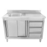 Sink Unit 1 Bowl with Backsplash and 3 Drawers - 1200 x 600 mm - Bowl on the Left - Dynasteel