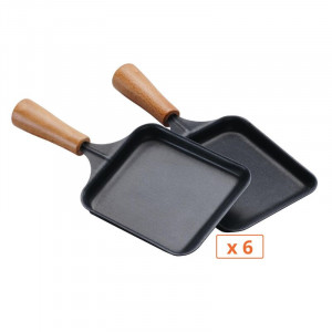 Set od 6 pravokutnih tiganja od drveta za raclette.